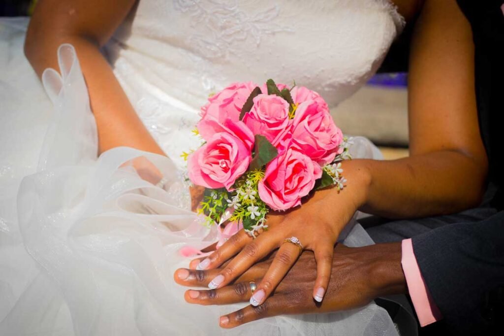 Bride-and-groom-showing-off-rings